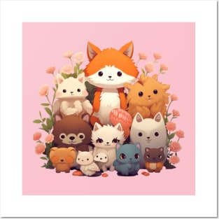 Pyramid of Cute Animals in Kawaii Style Posters and Art